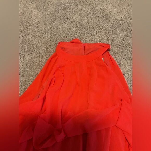 Eliza J Tiered Halter Flounce Hem Popover Dress in Strawberry Red Size 12 - Picture 4 of 6